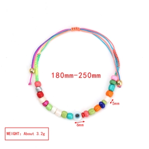 Detailed size view of Evil Eye beaded bracelet with adjustable woven rope and measurements