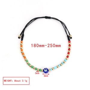 Detail view of handmade evil eye bracelet with size specs 180mm-250mm and 6mm bead
