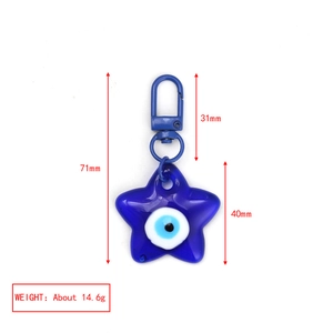 Llavero de estrella ojo turco azul con cierre metálico azul y medidas de 71x40mm