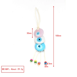 Detailed view of Turkish Evil Eye pendant with rope loop and precise size measurements