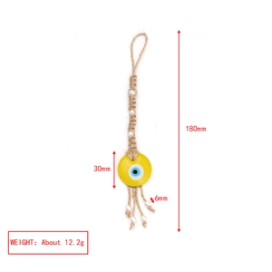 Detailed measurement of the 180mm rope woven evil eye pendant with 30mm yellow glass charm