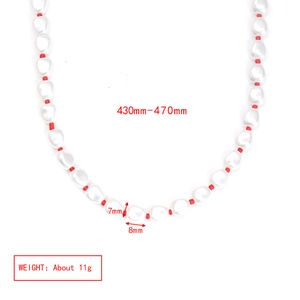 Detailed size specifications for pearl and colorful bead necklace with dimensions