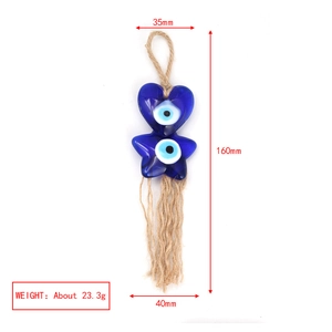Detail view of Evil Eye charm with rope and dimensions showing 160mm length and 23.3g weight