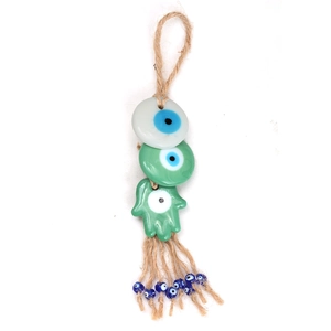 Turkish Evil Eye Hamsa Hand Hanging Decoration Lampwork Glass Nazar Amulet Handwoven Hemp Rope Wall Decor Car Ornament Protection Gift