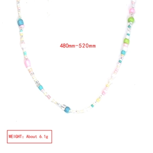 Detail view of colorful evil eye beaded necklace showing 480-520mm length and 6.1g weight