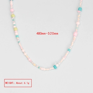Colorful beaded necklace with evil eye pendant, 480-520mm length, detail dimensions