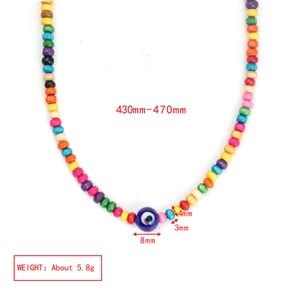 Detailed size measurement of the colorful beaded necklace with evil eye charm