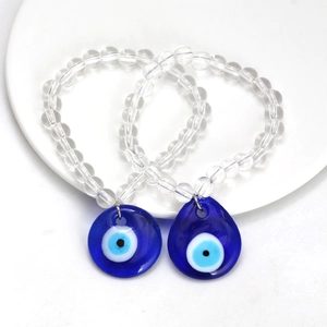 Blue Evil Eye Beaded Keychain Glass Nazar Protection Pendant Bag Accessory For Women Fashion Car Key Ring Charm Gift