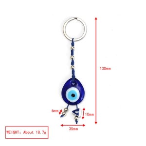 Portachiavi malocchio in vetro blu con dimensioni 130mm lunghezza e 35mm larghezza