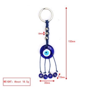 Dettagli dimensionali del portachiavi Occhio di Allah con lunghezza 150mm e peso di 18,5g