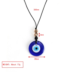 Gedetailleerde maattabel van de Evil Eye-ketting met blauw glaskristal en zwart koord