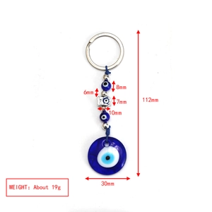 Dettagli delle dimensioni del portachiavi in vetro turco Evil Eye con lunghezza 112mm e larghezza 30mm