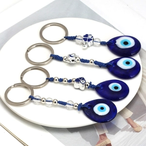 Portachiavi in Vetro Malocchio Blu Turco Nazar Amuleto Portafortuna Pendente Corda Intrecciata per Chiavi Auto Borsa Accessori
