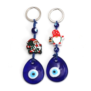 Christmas Evil Eye Keychain Pendant Lampwork Glass Nazar Amulet Santa Claus Gnome Charms For Car Keys Bags Festive Gift