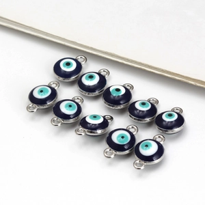Blue Evil Eye enamel charms and connectors for DIY necklace and bracelet jewelry making