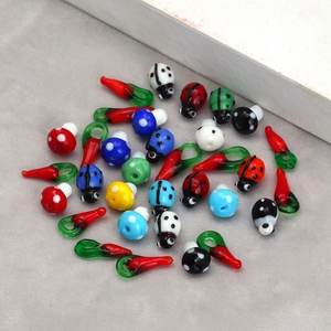 Mixed Handmade Lampwork Glass Beads Mushroom Ladybug Chili Pepper Pendants For DIY Jewelry Making Necklaces Bracelets Accessories