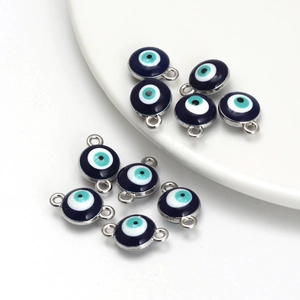 Alloy Enamel Blue Evil Eye Round Charms Nazar Beads Pendants Connectors For Jewelry Making DIY Bracelets Necklaces