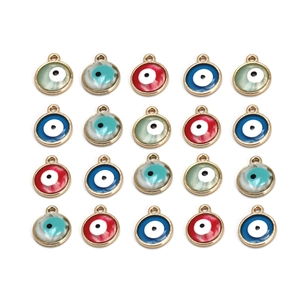 20pcs round evil eye pendants in mixed colors with gold-plated edges for DIY jewelry making