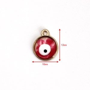 Detail showing 10mm and 12mm evil eye charms with golden frames and enamel colors