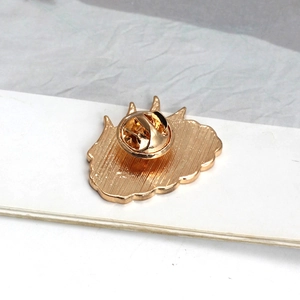Evil eye alloy brooch with golden finish showing butterfly clasp and brushed metal back
