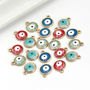 Round Evil Eye Pendants Alloy Enamel Charms For DIY Bracelet Necklace Jewelry Making Gold Plated Multi Color Nazar Beads