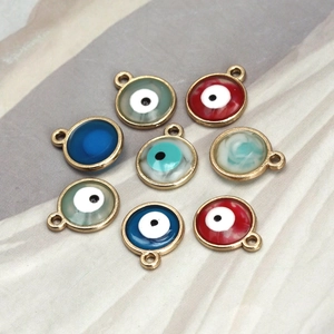 Colorful evil eye charms with gold frames for DIY jewelry making and bracelet sets