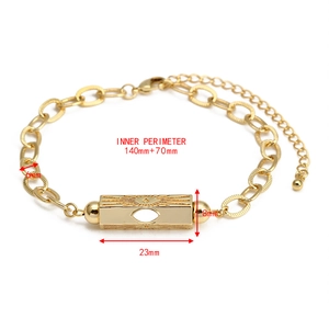 Detailed size specifications of the gold evil eye bracelet with sunburst texture