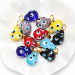 Pendentifs Mauvais Œil en Verre Multicolore Goutte Rond Perles Mauvais Œil Avec Bélière en Métal pour Accessoires de Bijoux DIY