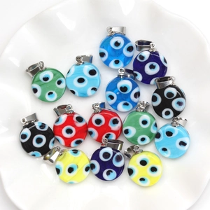 Pendentifs œil de protection en verre coloré avec attaches argentées pour bijoux DIY