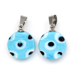 Détails de pendentifs Evil Eye en verre bleu clair avec attaches argentées pour bijoux DIY