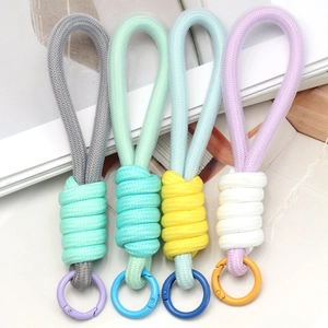DIY woven braided keychain pendants in four colors with plastic rings for phone or keys