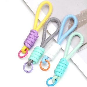 DIY braided rope keychain set with colorful carabiners for keys and bags in four pastel colors