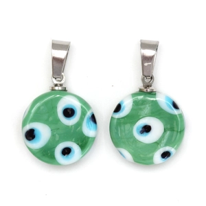 Paire de pendentifs en verre œil grec bleu clair avec fermoirs en métal pour bijoux DIY