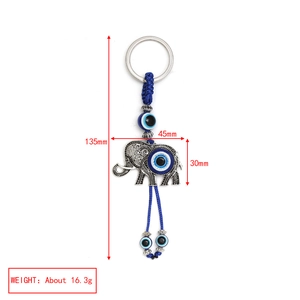 Detail view of Evil Eye Elephant Keychain showing 135mm length and dimensions