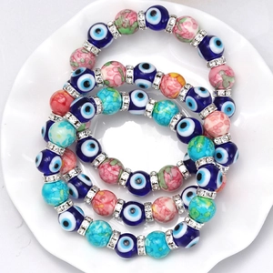 Vintage Lucky Evil Eye Lampwork Glass Beaded Bracelet For Women Men Colorful Nazar Flower Rhinestone Stackable Jewelry