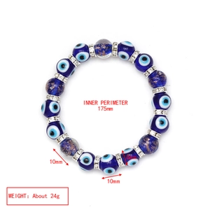 Detailed size specifications of blue evil eye beaded bracelet with 10mm beads