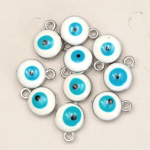 Set of ten silver alloy blue evil eye enamel charms for DIY necklace jewelry making