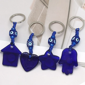 Turkish Blue Evil Eye Keychain Set with House Star Heart and Hamsa pendants