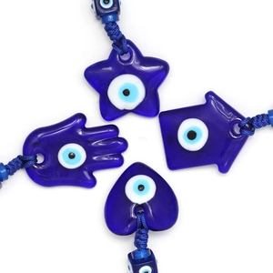 Blue glass Evil Eye charms with Hamsa and star shapes for keys or wall hanging