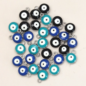 Silver alloy evil eye charms in blue and black enamel for DIY necklace making