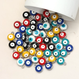 Colorful evil eye enamel charms in silver alloy setting for DIY jewelry making necklaces