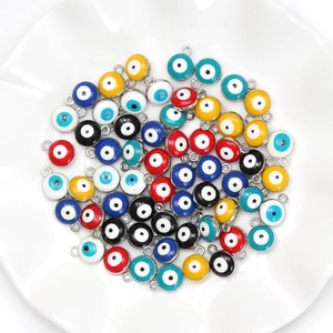 Colorful enamel evil eye charms with silver plating for DIY jewelry making accessories