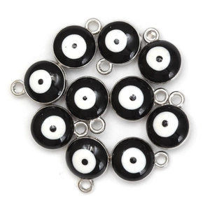 Silver evil eye pendants in black and white finish for DIY necklace jewelry making