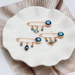 Exotische Böses Auge Brosche Hamsa Hand Sicherheitsnadel Für Damen Gold Silber Galvanisierte Kupferlegierung Strass Glücksbringer Schmuck