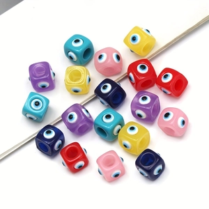 Colorful cube evil eye beads made of resin for DIY necklace and jewelry making
