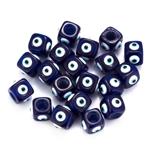 Blue square evil eye beads for DIY necklace and bracelet jewelry making accessories