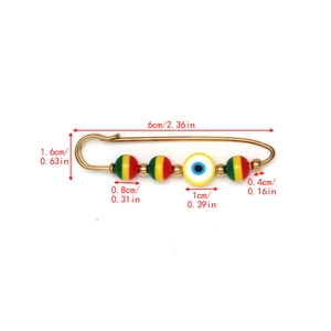 Detailed technical drawing showing dimensions of the colorful evil eye safety pin brooch