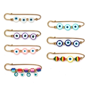 Vintage Evil Eye Nazar Safety Pin Brooch Iron Glass Polymer Clay Blue Palm Eye Lapel Pin For Women Men Clothing Jewelry Gift