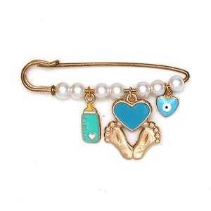 Détail de la broche épingle bébé avec perle et pendentifs œil protecteur
