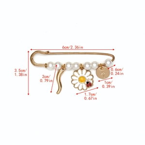Plan détaillé des dimensions de la broche épingle avec perles et breloques dorées